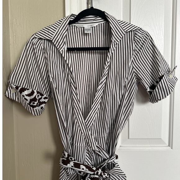 Diane Von Furstenberg Striped Wrap Dress 100% Cotton Size 6 - Picture 2 of 7
